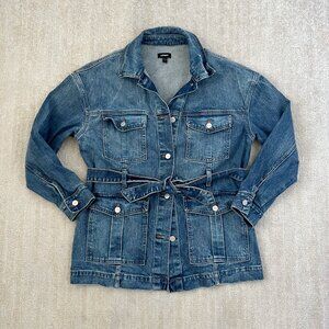 Express Blue Utility Cargo Long Denim Jean Jacket S